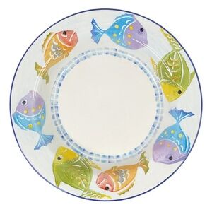 Vintage World Market Italy Hand Painted Fish Large Stoneware Serving Bowl 14"